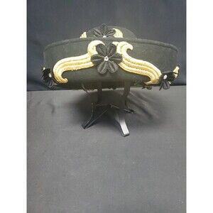 Jack Mcconnell Boutique Ladies Black Hat Gold Ribbon Black Flowers Rhinestones